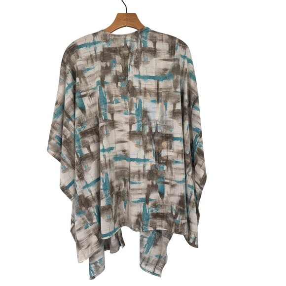Chicos Abstract Print Open Front wrap Kimono  Brown Blue one Size - Picture 3 of 3